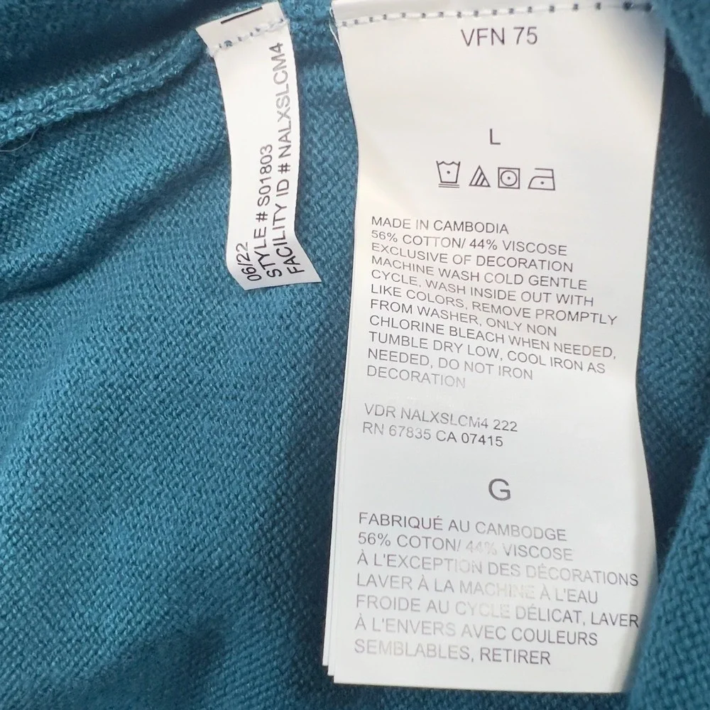 Nautica Sweater Mens Large Teal‎ Blue Cotton Viscose Blend Quarter Zip Pullover
